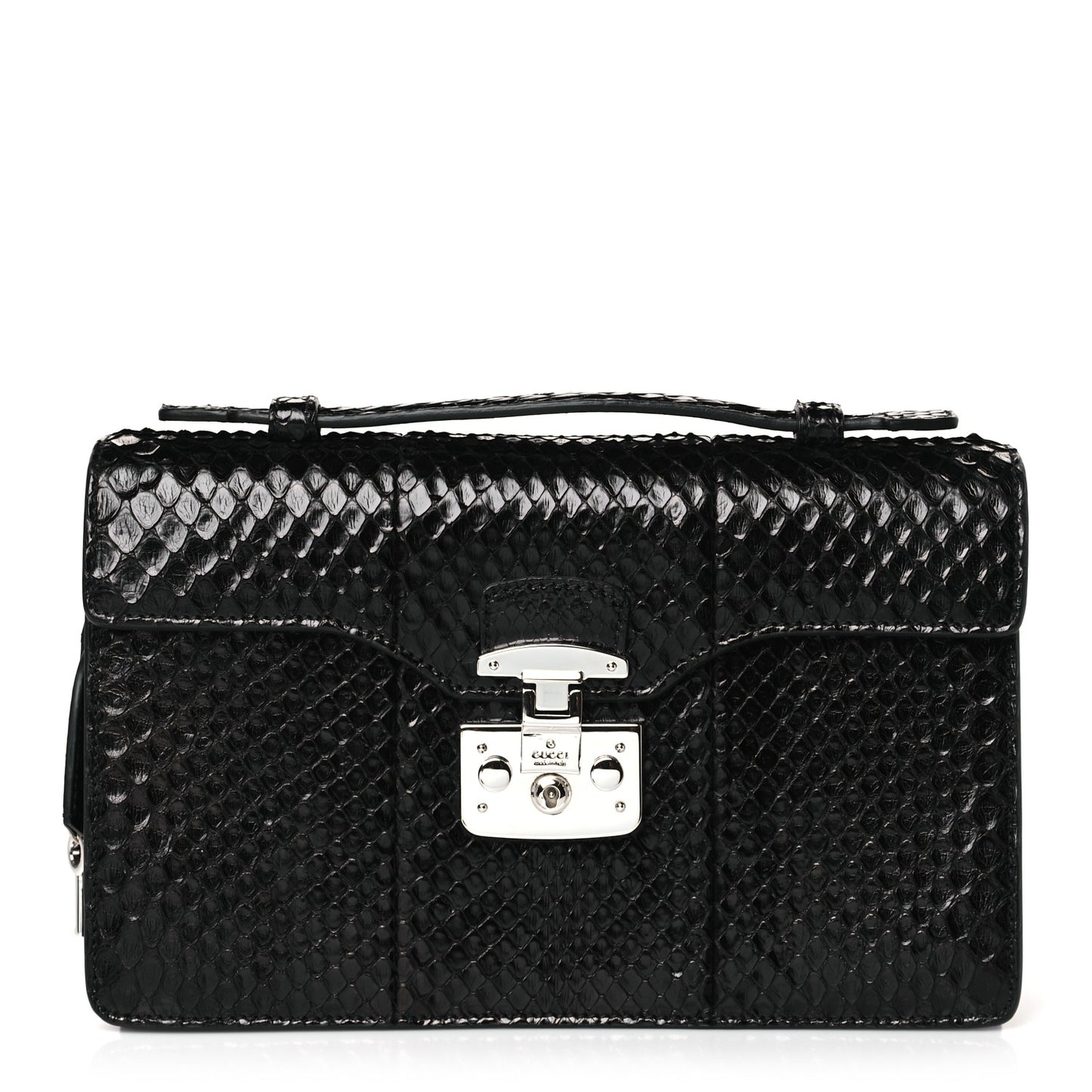 Snakeskin Small Lady Lock Briefcase Clutch Black