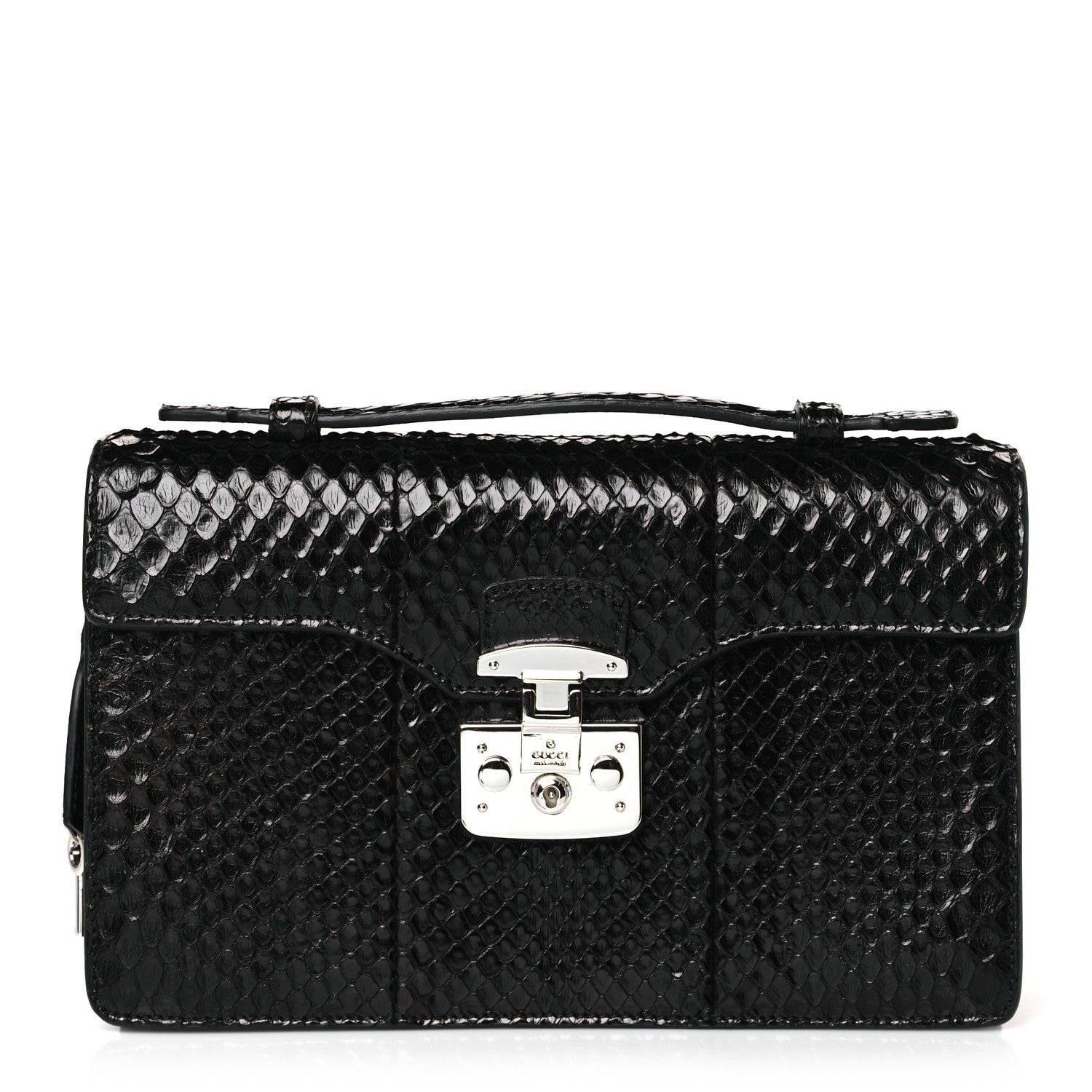 Gucci Snakeskin Small Lady Lock Briefcase Clutch Black 1 of 10