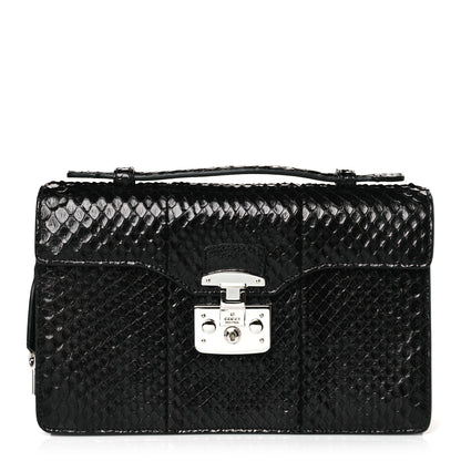 Gucci Snakeskin Small Lady Lock Briefcase Clutch Black 1 of 10