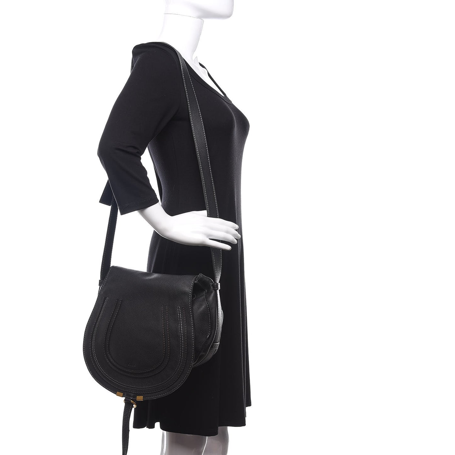 Calfskin Medium Marcie Round Crossbody Bag Black