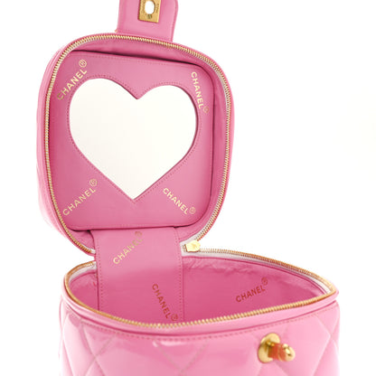 Chanel Patent Quilted Barbie Top Handle Heart Mirror Vanity Case Pink 10 of 10