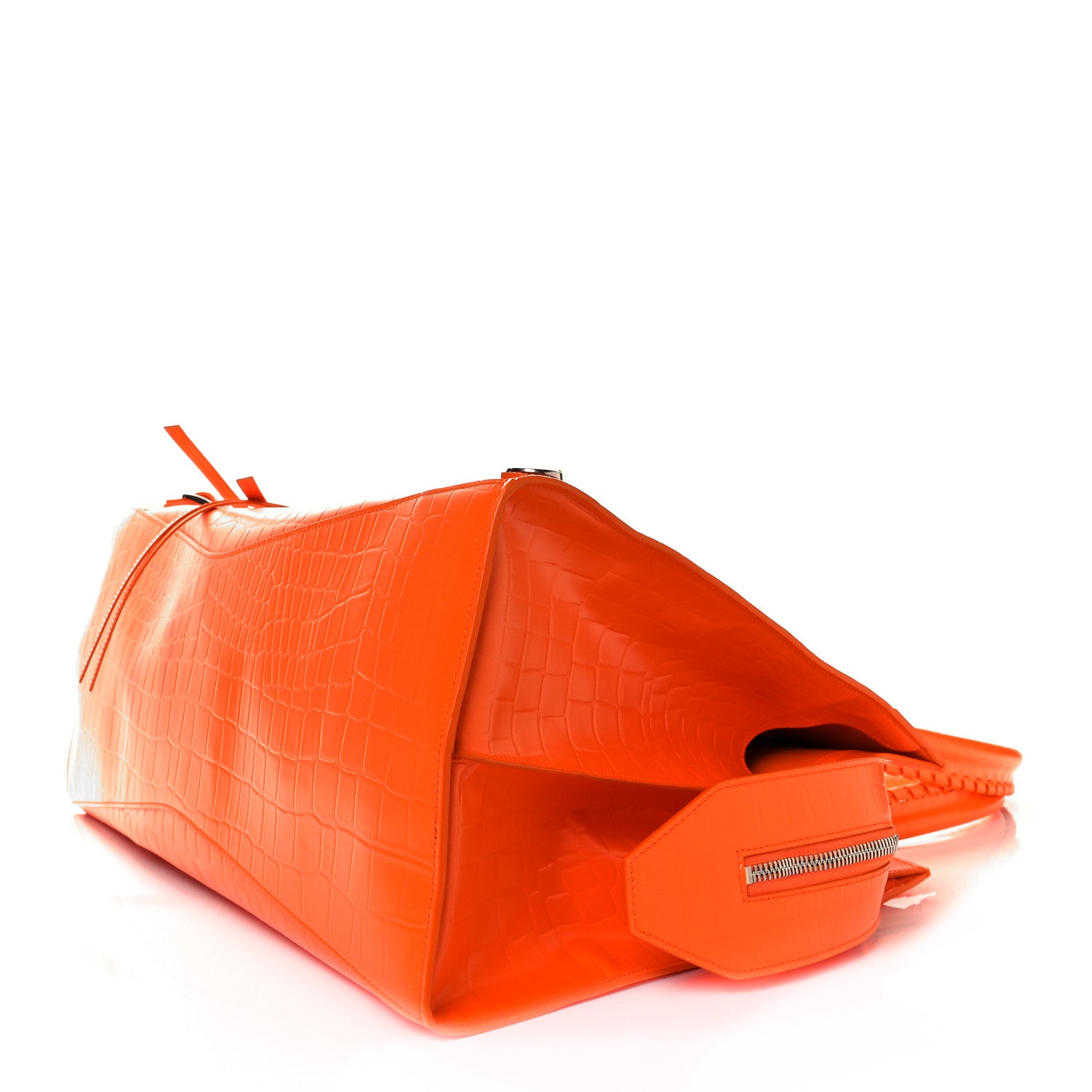 Balenciaga Semi Shiny Calfskin Crocodile Embossed Neo Classic Silver Hardware Large Top Handle Bag Orange 4 of 7