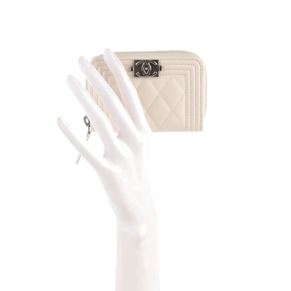Chanel Caviar Quilted Boy Zip Around Coin Purse Wallet Ivory 2 of 7