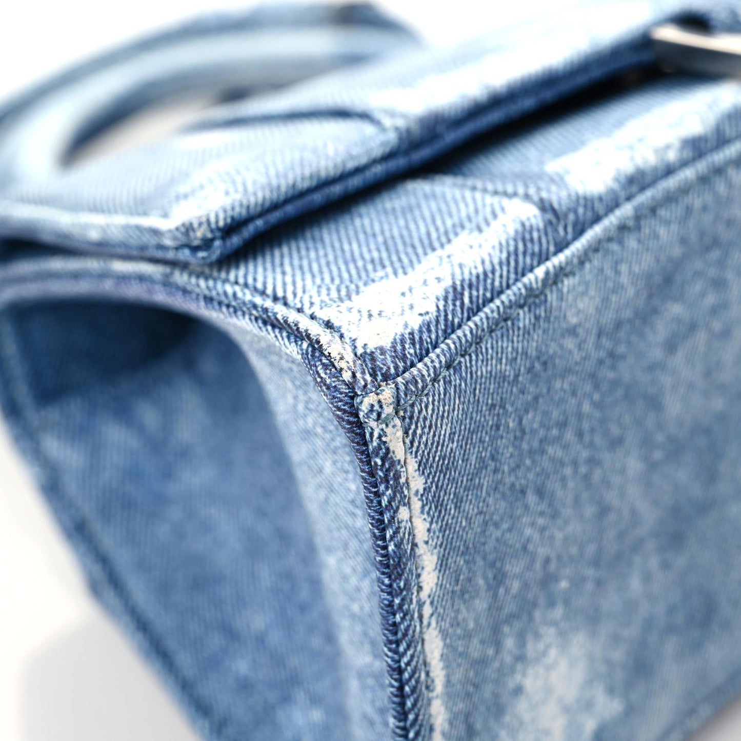 Nappa Denim Printed Small Hourglass Top Handle Bag Denim Blue