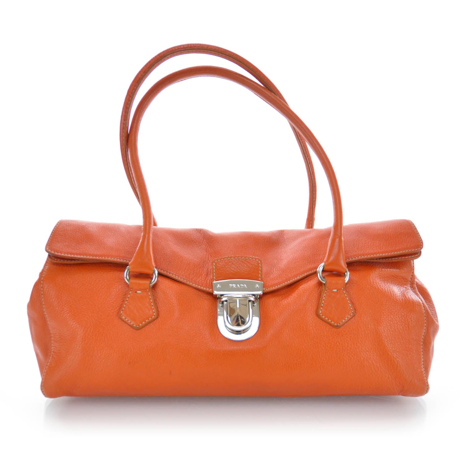 Prada Vitello Foldover Pushlock Satchel Orange 1 of 9