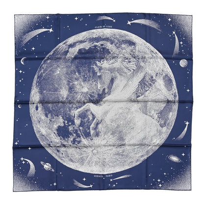 Hermes Silk Clair De Lune Double Face Scarf 90 Marine White Beige 1 of 5