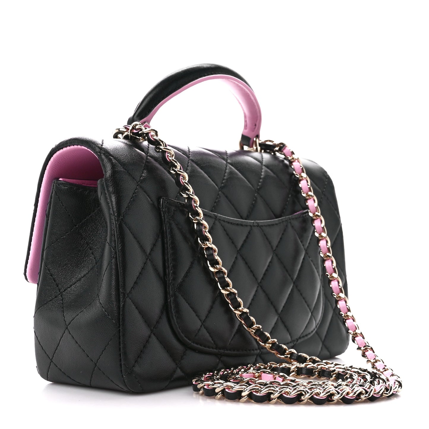 Lambskin Quilted Bi-Color Mini Top Handle Rectangular Flap Black Lilac