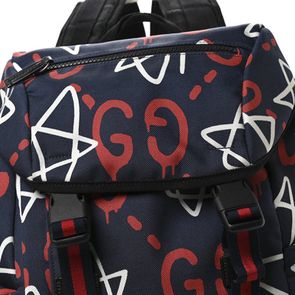 Gucci Techno Canvas GucciGhost Double Buckle Backpack Blue Agata Hibiscus Red 8 of 10