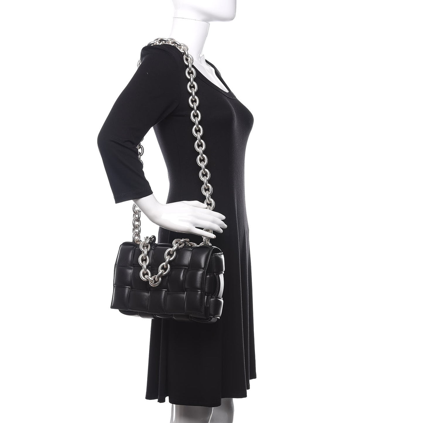 Lambskin Maxi Intreccio Padded Chain Cassette Crossbody Bag Black
