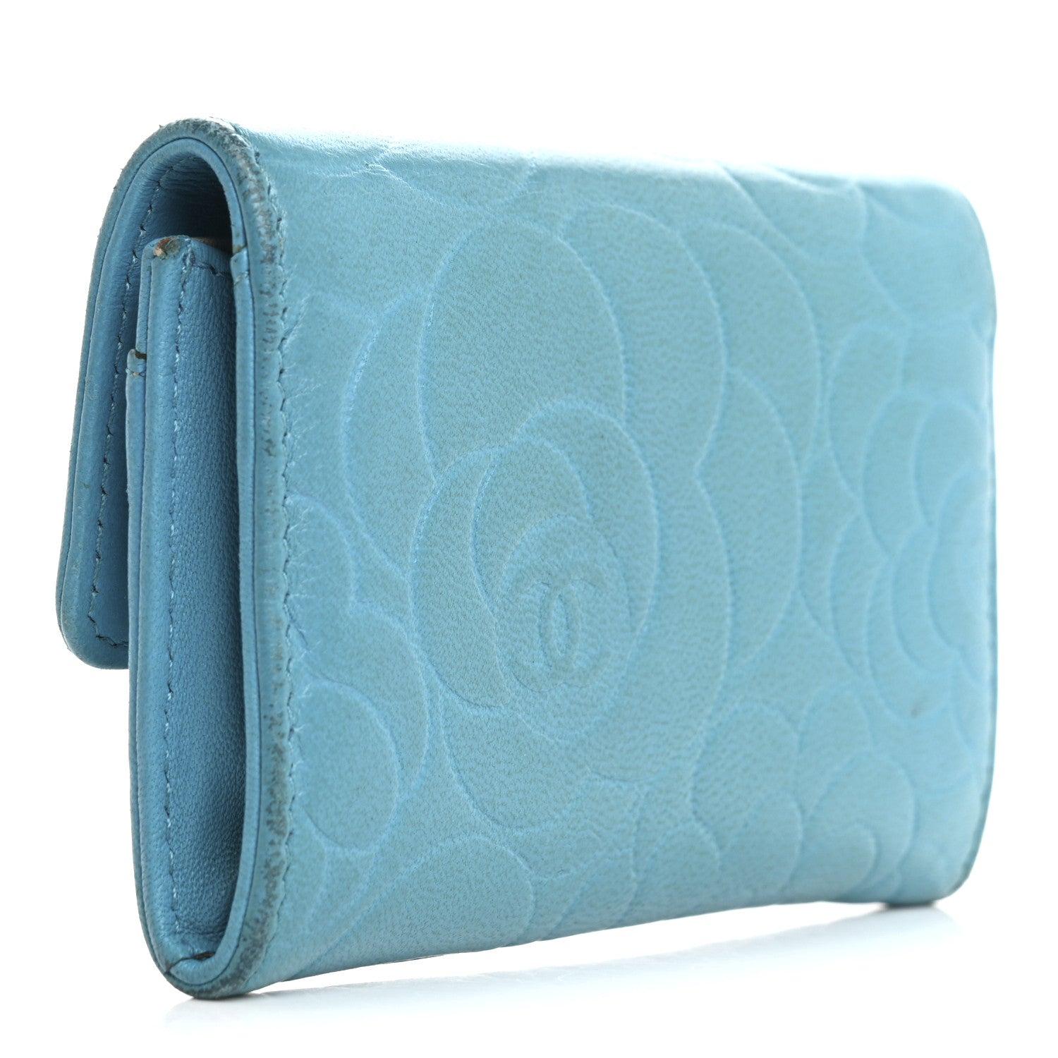 Chanel Lambskin Camellia Embossed Flap Card Holder Blue 3 of 13
