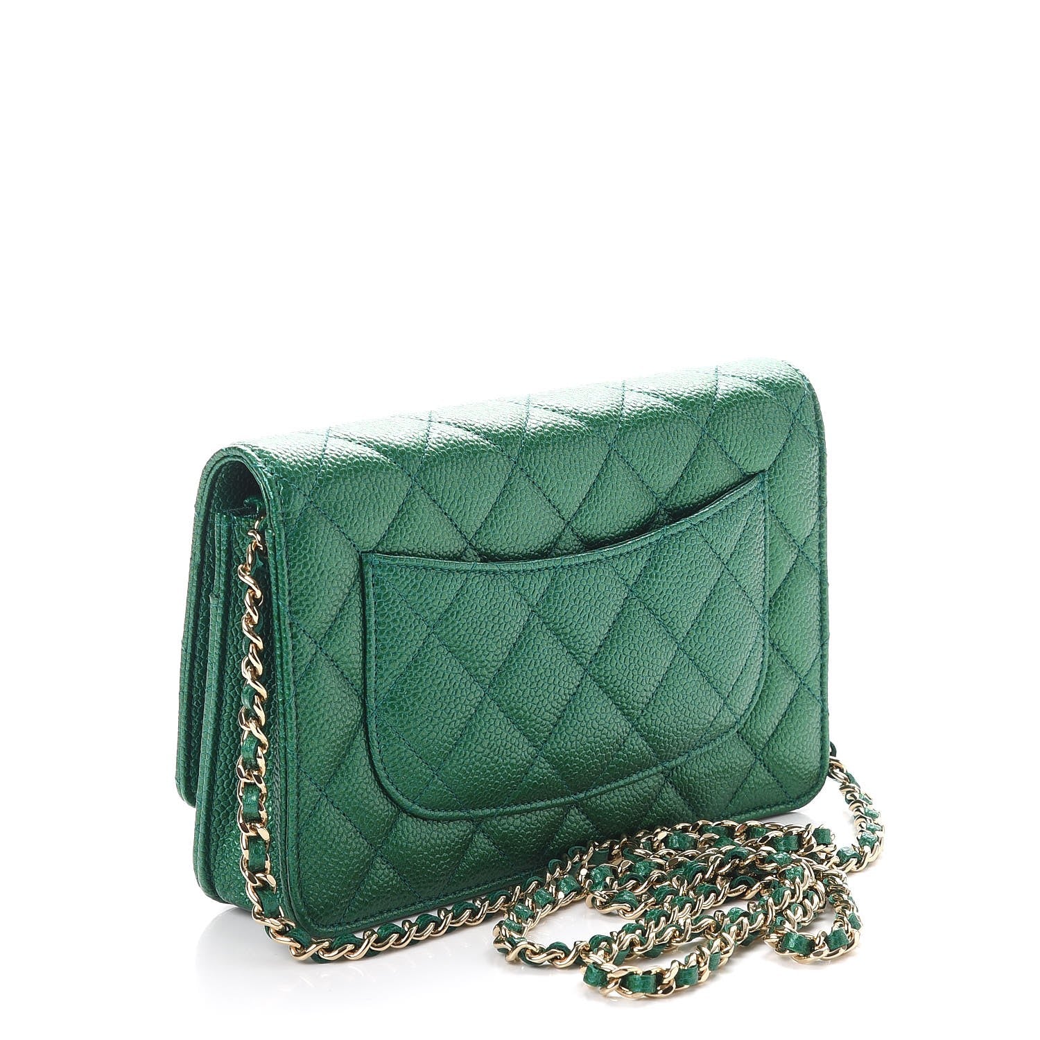 Chanel Metallic Caviar Quilted Wallet On Chain WOC Green 3 of 9