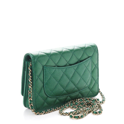 Chanel Metallic Caviar Quilted Wallet On Chain WOC Green 3 of 9