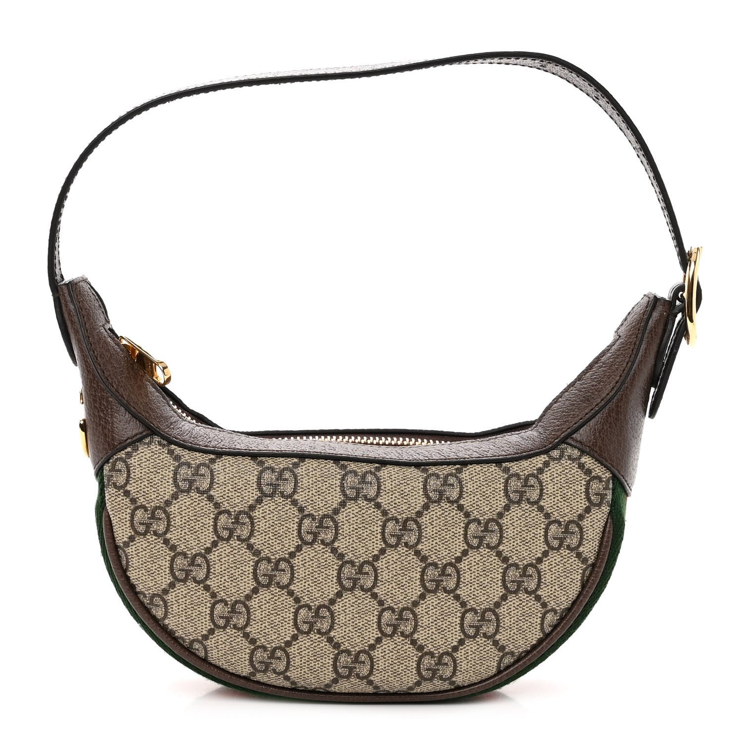 GG Supreme Monogram Textured Calfskin Web Mini Ophidia Half Moon Hobo Beige Ebony New Acero