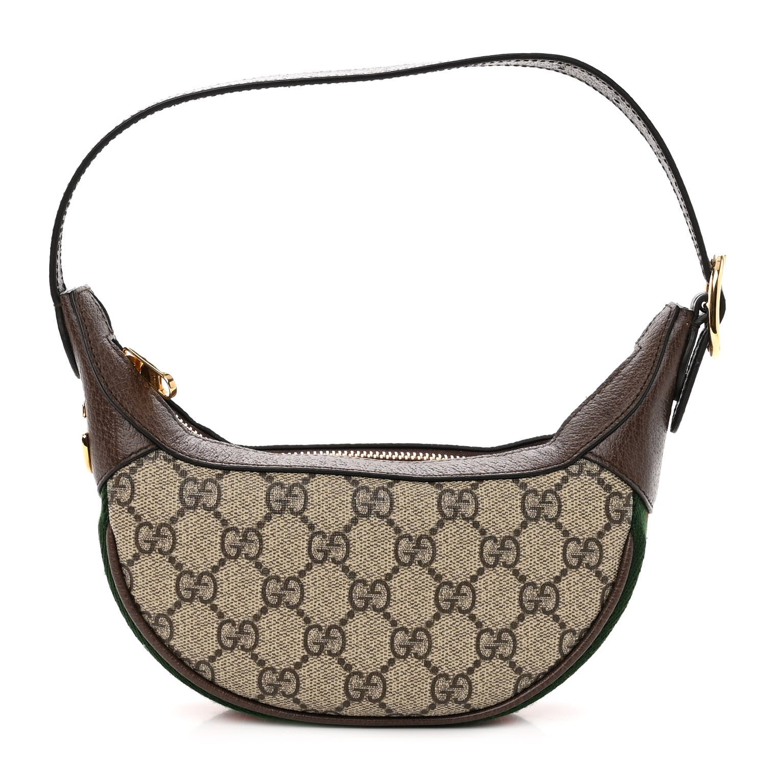 Gucci GG Supreme Monogram Textured Calfskin Web Mini Ophidia Half Moon Hobo Beige Ebony New Acero 1 of 10