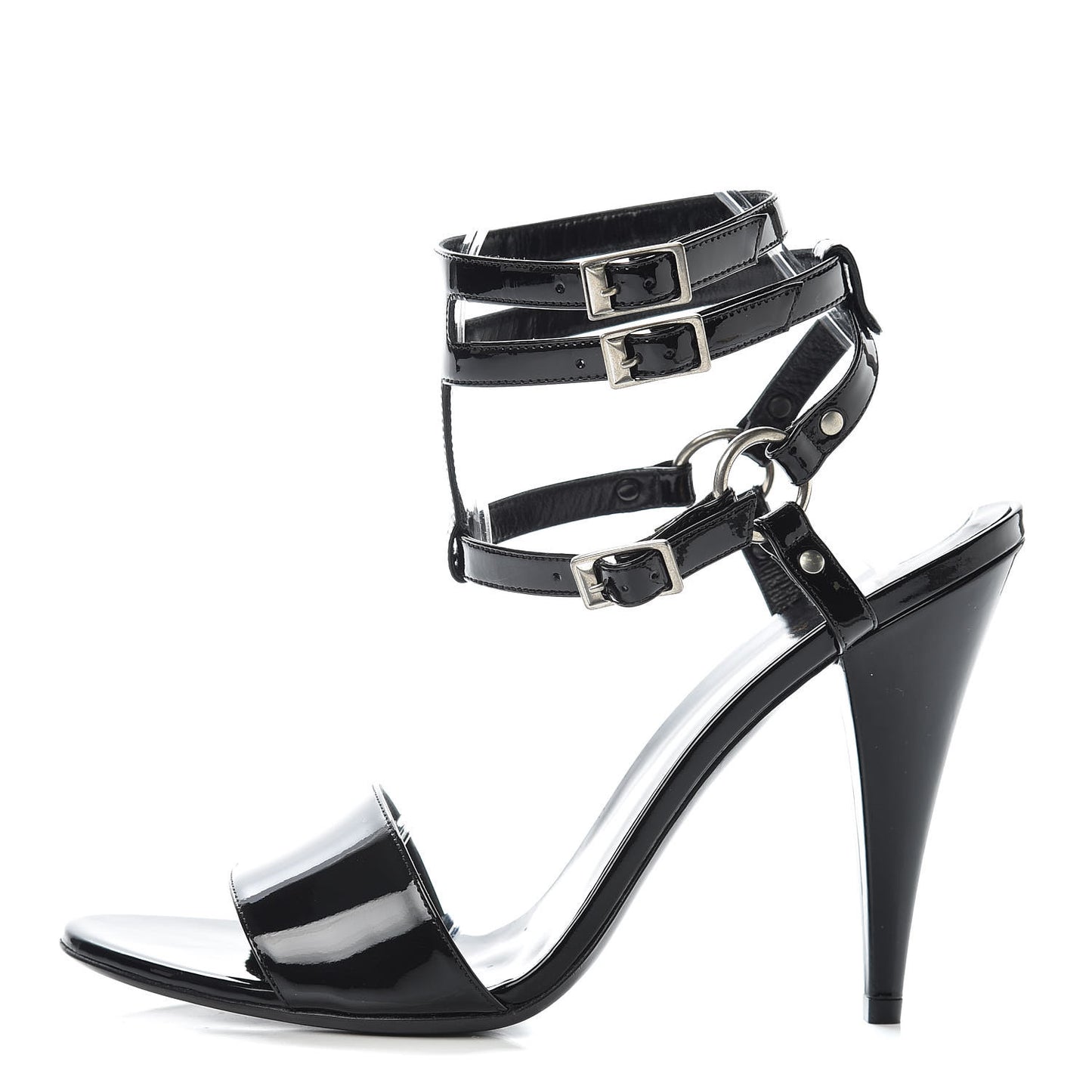 Patent Calfskin Fetish 105 Sandal Heels 40 Black