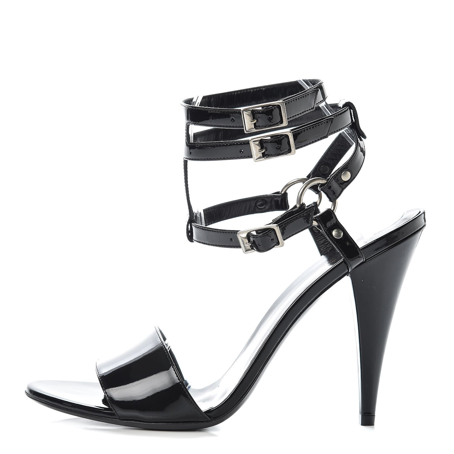 Saint Laurent Patent Calfskin Fetish 105 Sandal Heels 40 Black 1 of 11