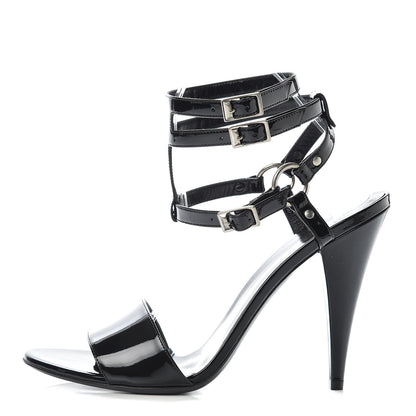 Saint Laurent Patent Calfskin Fetish 105 Sandal Heels 40 Black 1 of 11