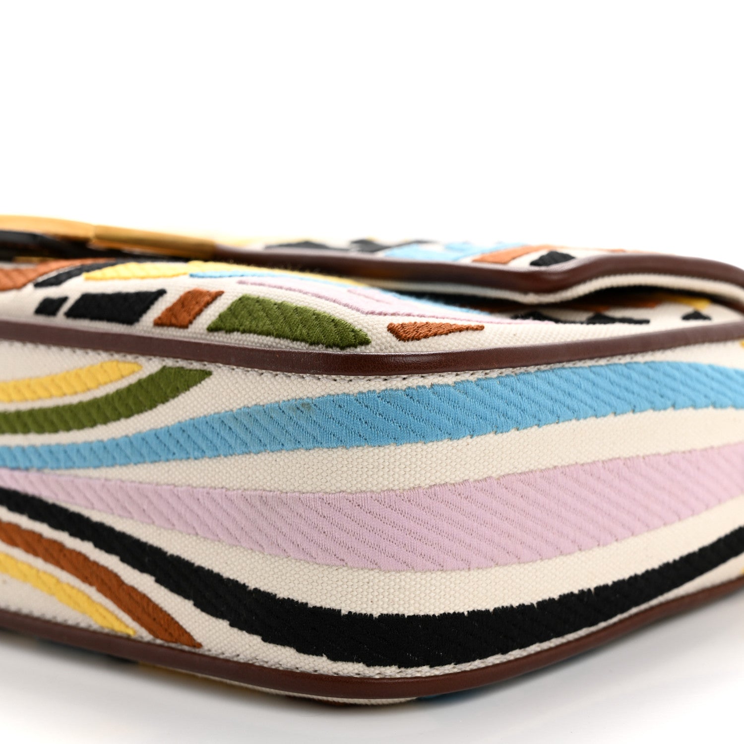 Fendi X SARA COLEMAN Canvas Vitello King Seta FF Fish Eye Embroidered Baguette Grezzo Multicolor Ghianda 9 of 9