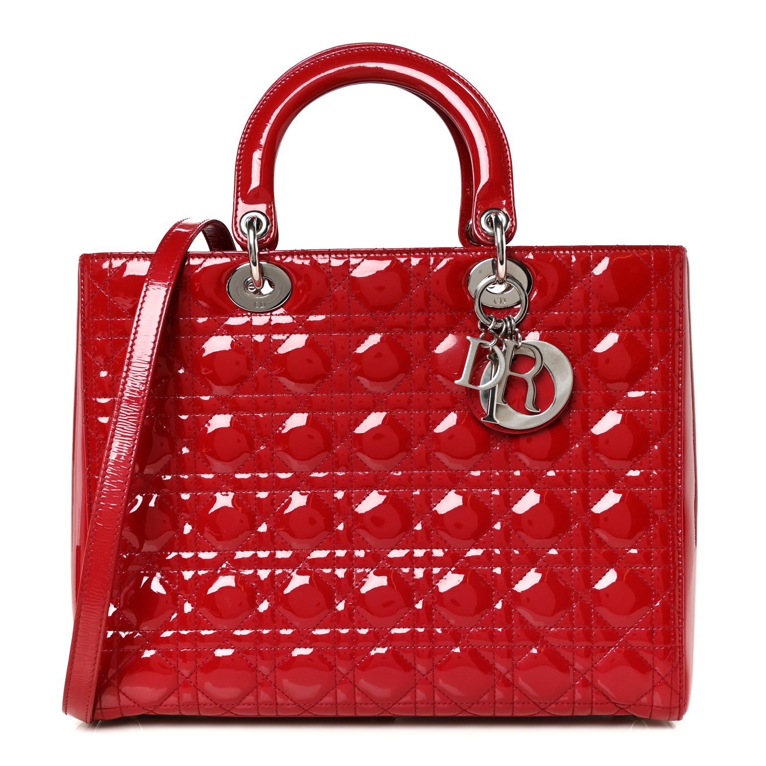 Christian Dior Patent Cannage Large Lady Dior Red 1 of 9