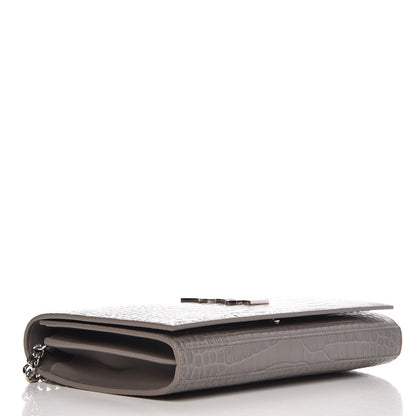 Saint Laurent Calfskin Crocodile Embossed Monogram Chain Wallet Fog 4 of 6