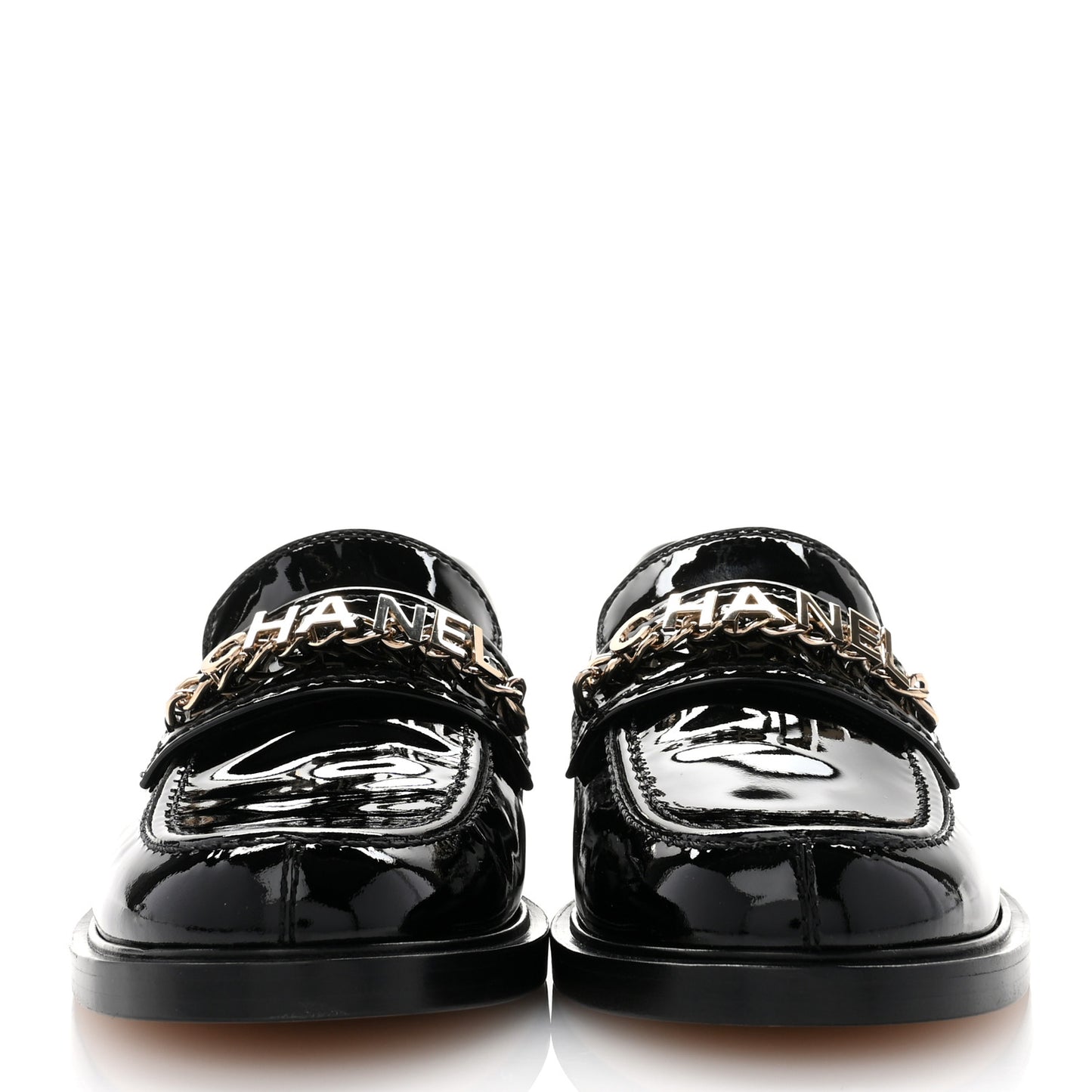 Shiny Calfskin Logo Loafers 38 Black