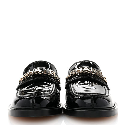 Chanel Shiny Calfskin Logo Loafers 38 Black 2 of 9