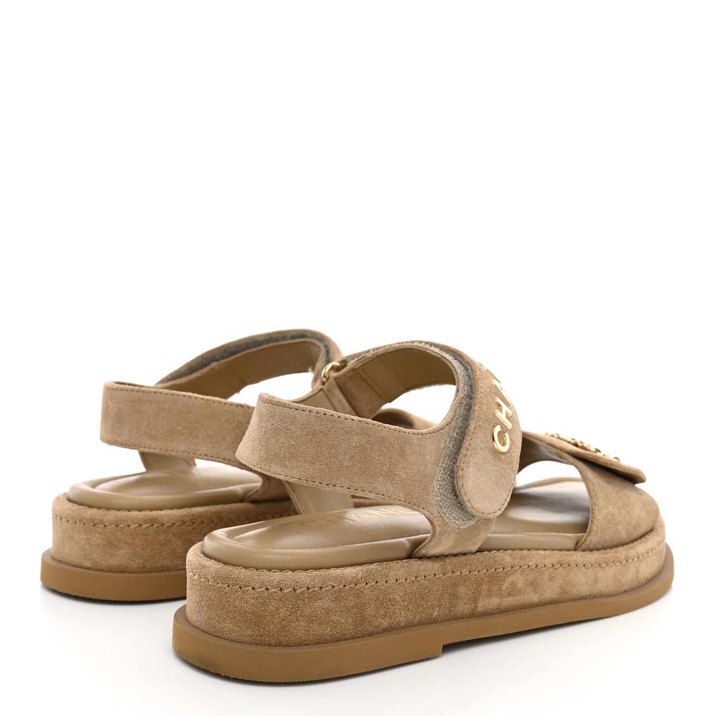 Suede Calfskin Velcro Dad Sandals 37.5 Beige