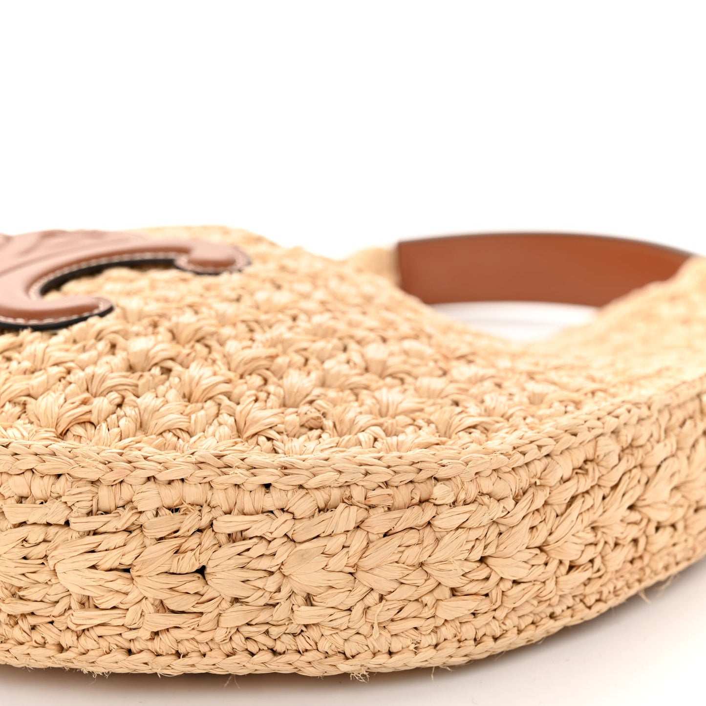 Raffia Calfskin Triomphe Panier Hobo Bag Natural Tan