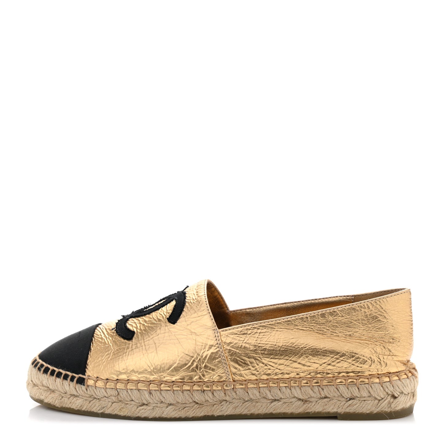 Laminated Lambskin Grosgrain CC Espadrilles 38 Gold Black
