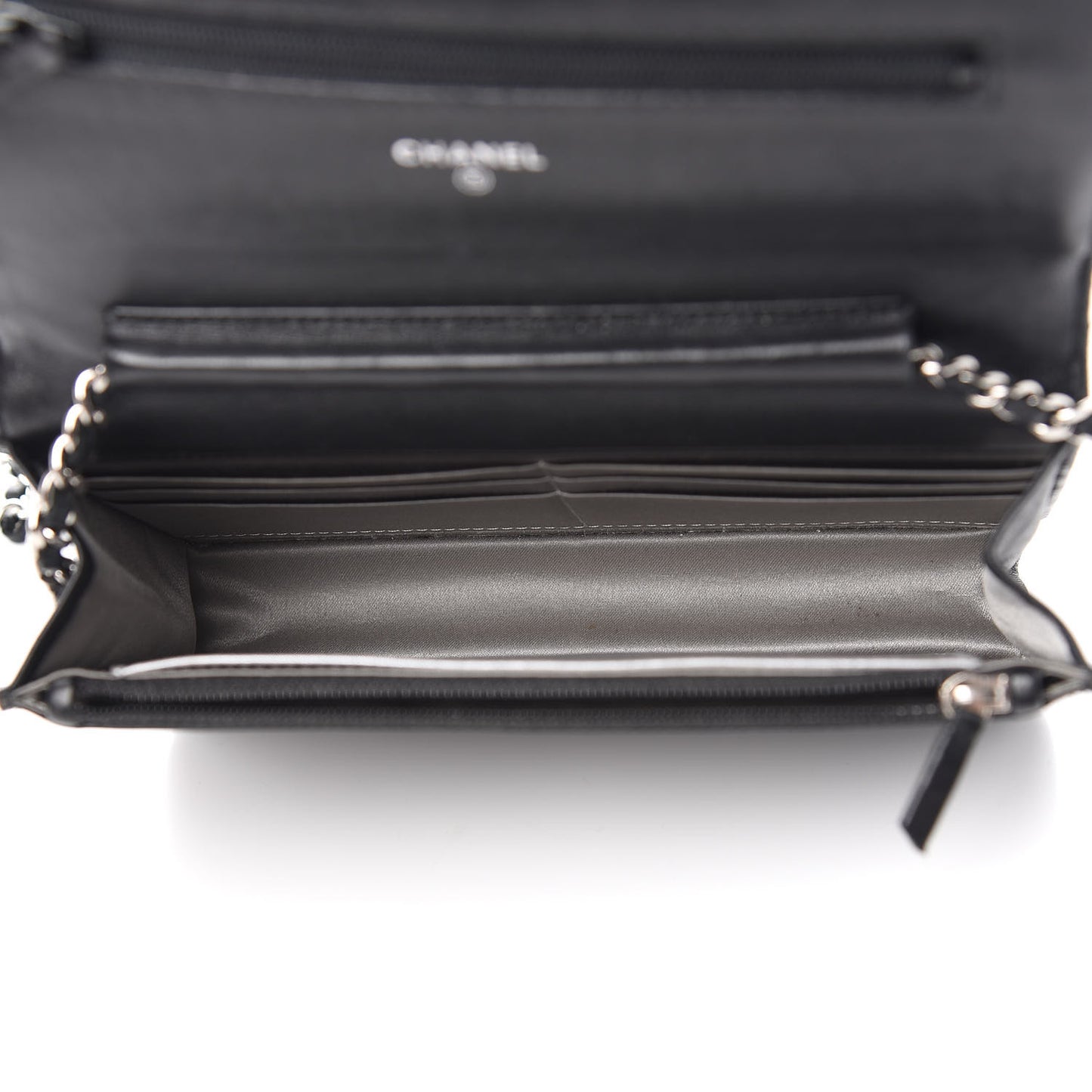 Lambskin Camellia Embossed Wallet on Chain WOC Black