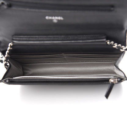 Chanel Lambskin Camellia Embossed Wallet on Chain WOC Black 4 of 11