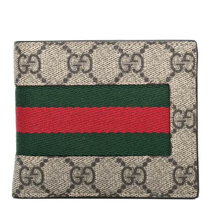 Gucci GG Supreme Monogram Selleria Calfskin Web New Web Bi-Fold Wallet Beige Ebony Cocoa 1 of 8