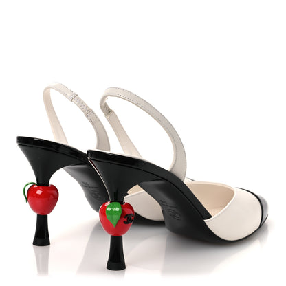 Chanel Lambskin Patent Cap Toe CC Apple Slingback Pumps 38 Gold Black 5 of 11