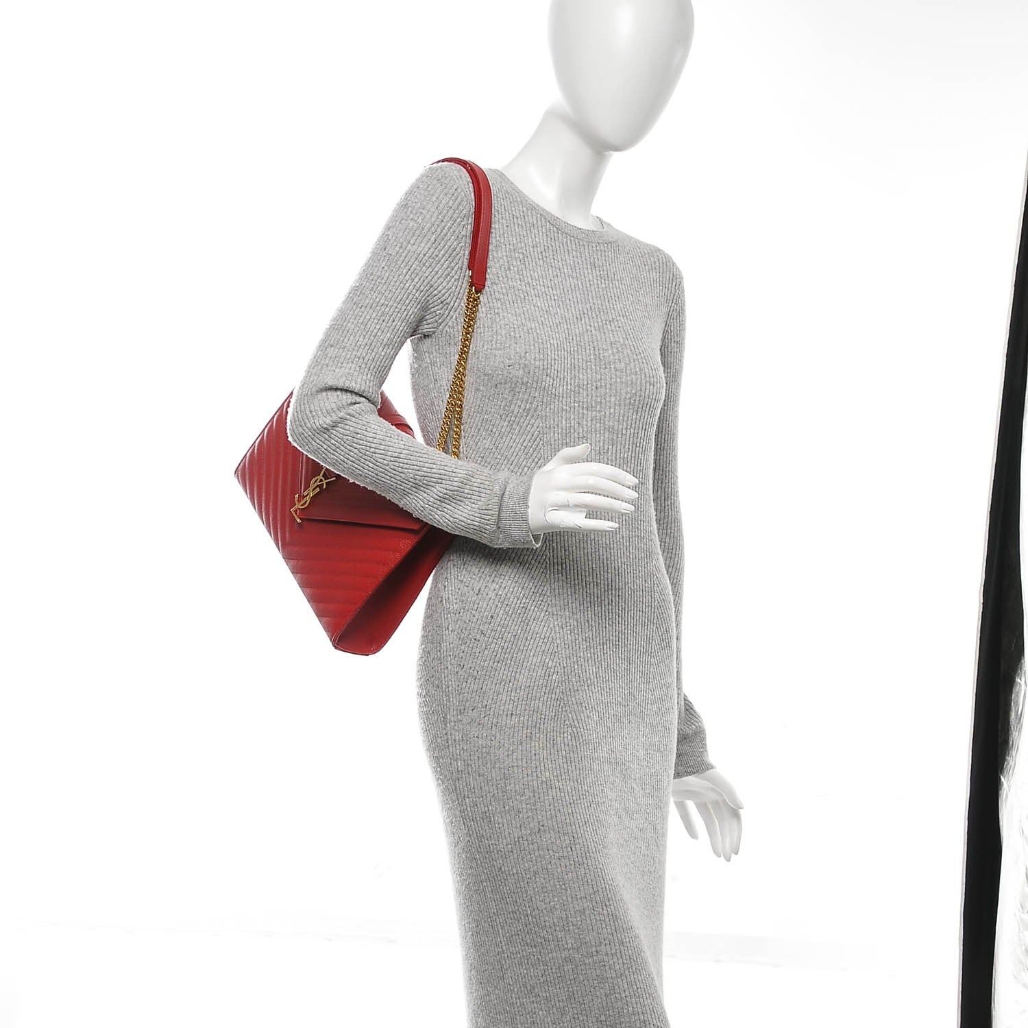 Saint Laurent Grain De Poudre Matelasse Chevron Large Monogram Satchel Lipstick Red 2 of 12