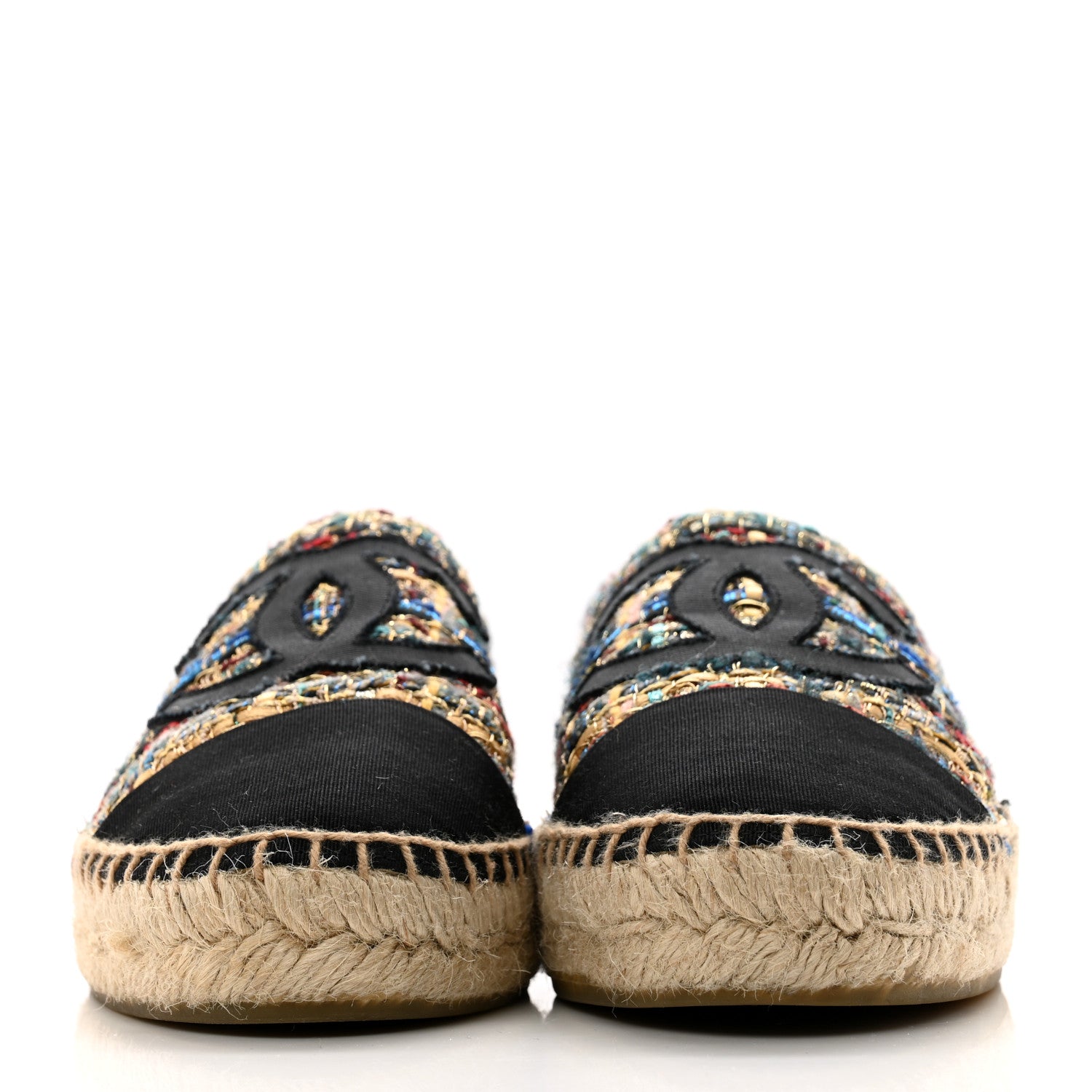 Chanel Tweed Grosgrain CC Espadrilles 39 Multicolor Black 2 of 10