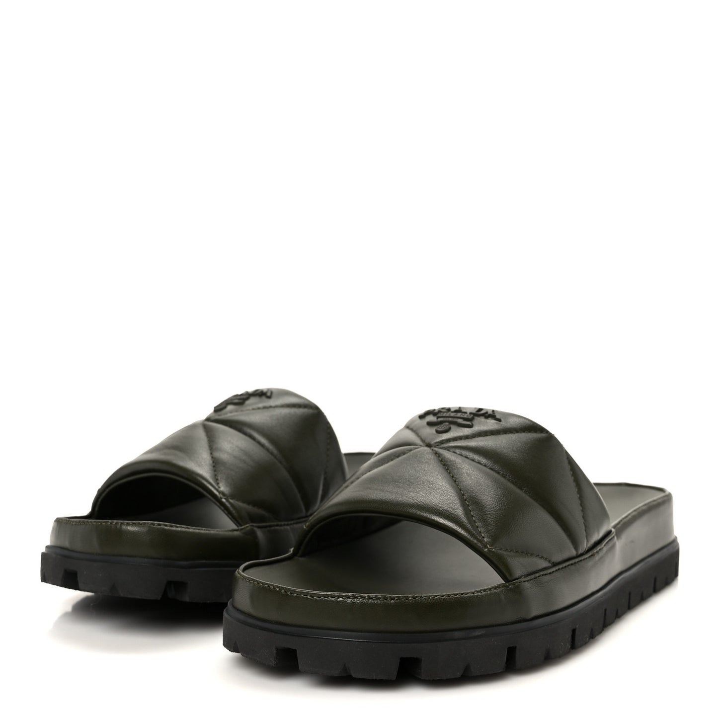 Nappa Logo Quilted Slide Sandals 39 Militaire
