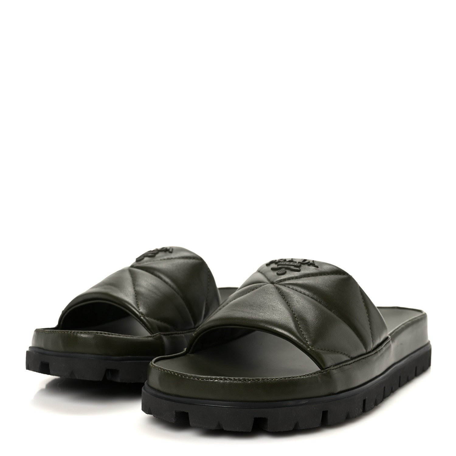 Prada Nappa Logo Quilted Slide Sandals 39 Militaire 4 of 10