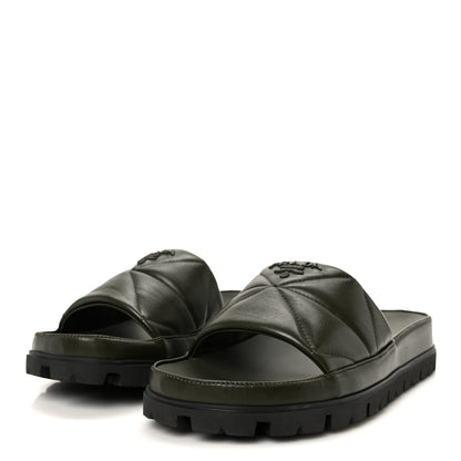 Prada Nappa Logo Quilted Slide Sandals 39 Militaire 4 of 10