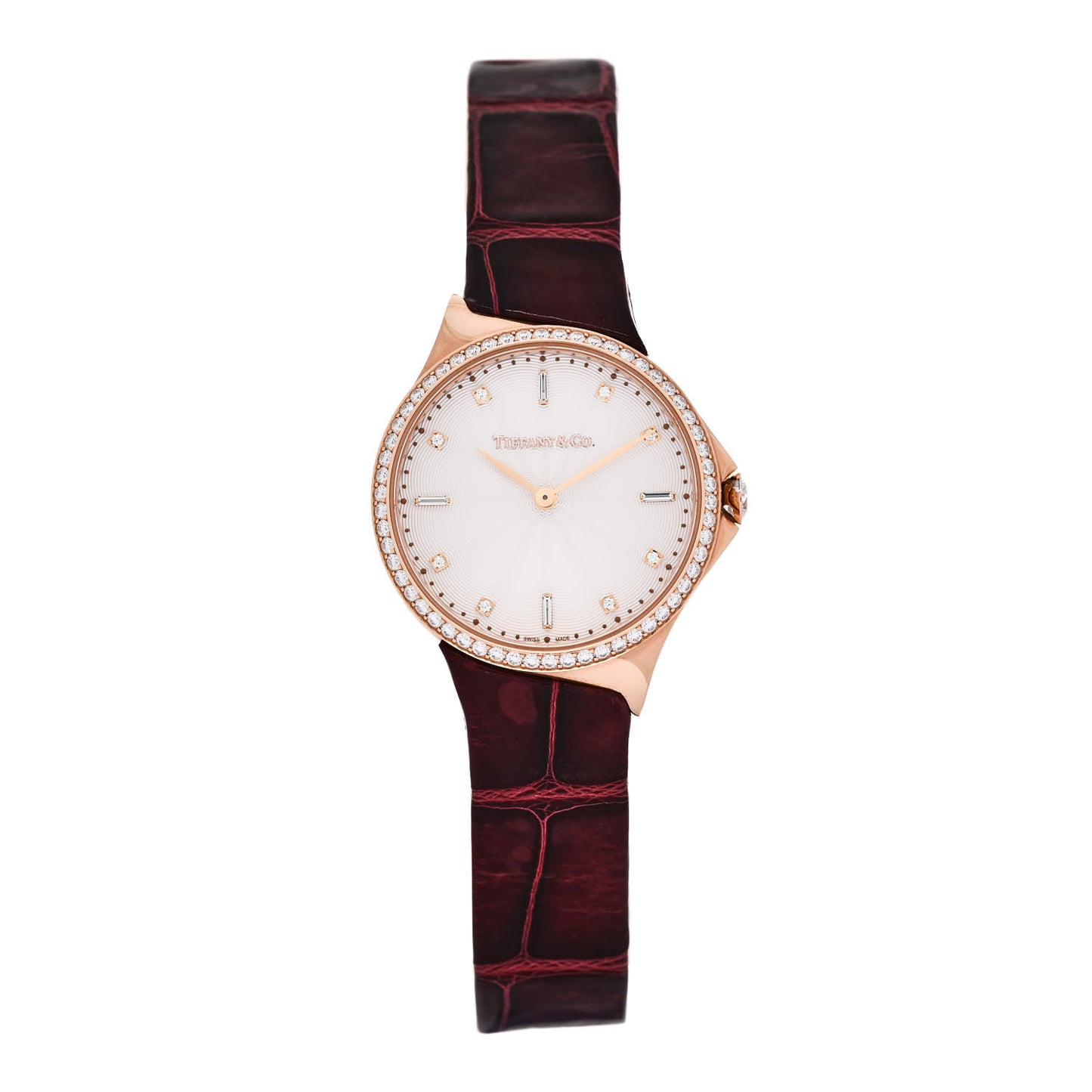 18K Rose Gold Alligator Diamond Bezel 28mm Metro Quartz Watch Brown