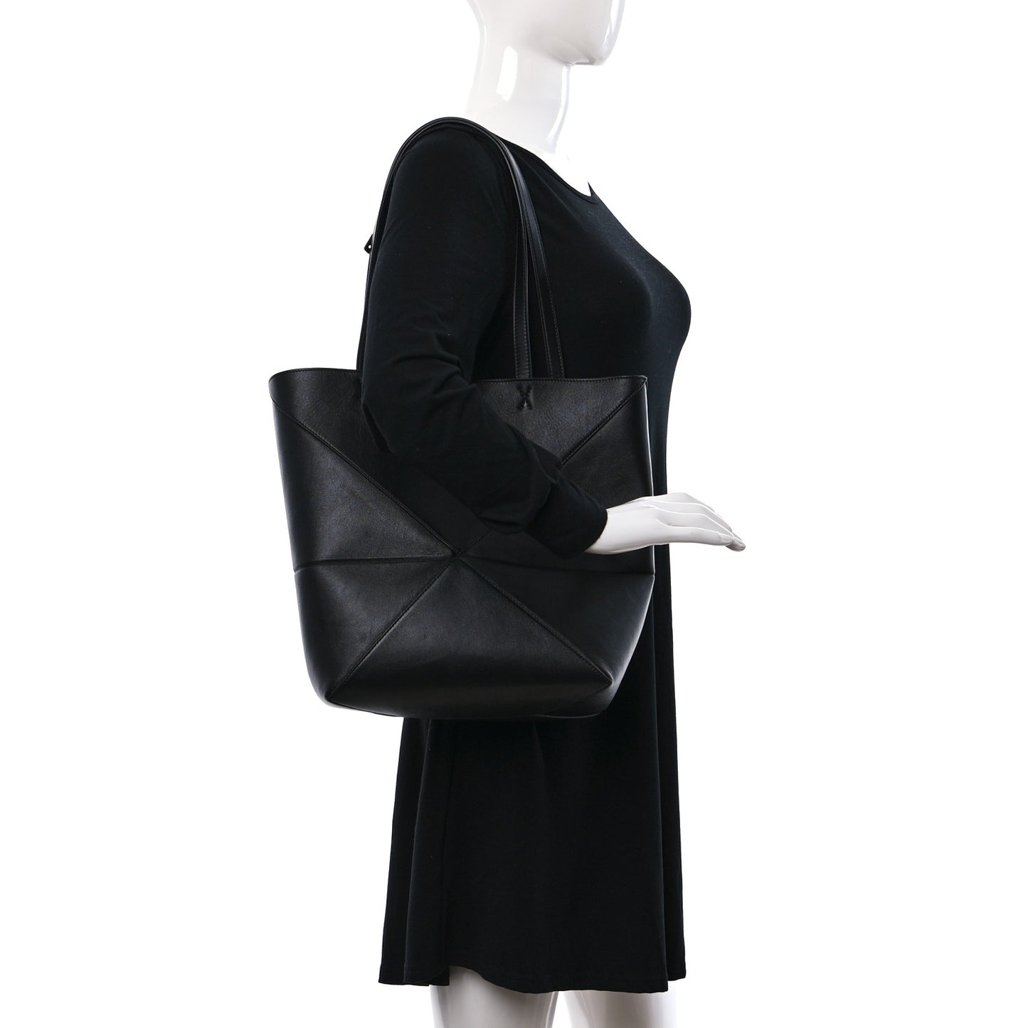 Shiny Calfskin Medium Puzzle Fold Tote Black