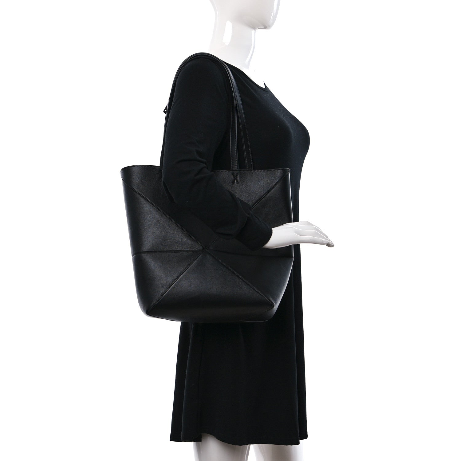 Loewe Shiny Calfskin Medium Puzzle Fold Tote Black 2 of 9