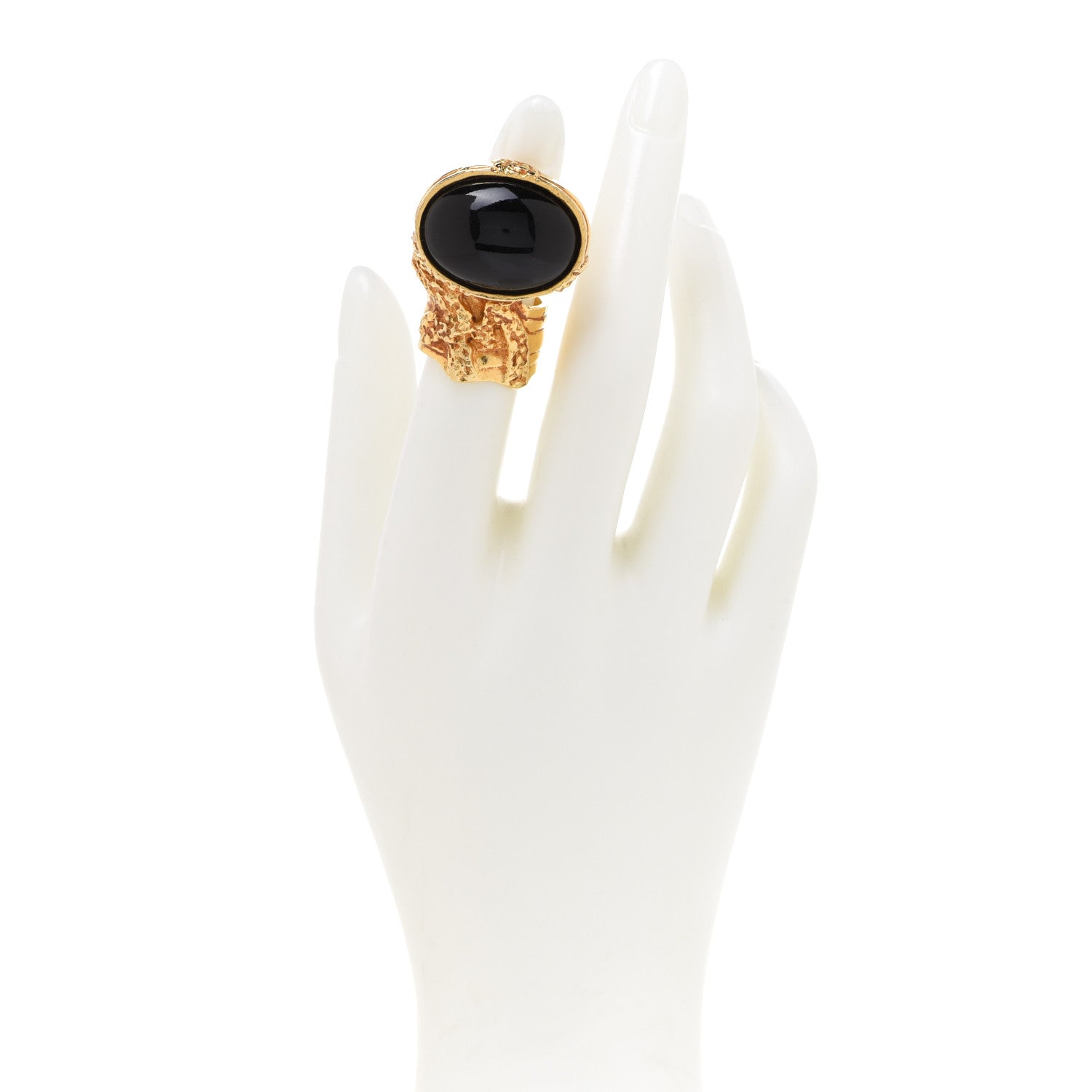 Saint Laurent Glass Cabochon Gold Arty Ovale Ring 5 Black 2 of 5