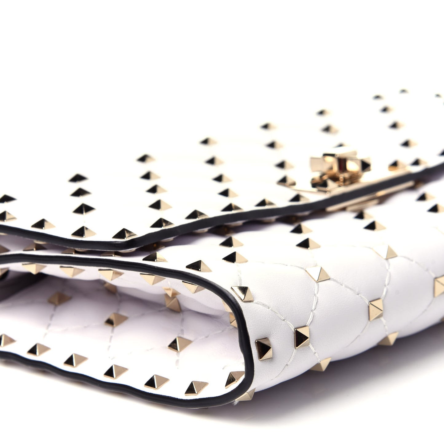 Lambskin Rockstud Spike Wallet on Chain White