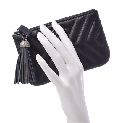 Chanel Calfskin Chevron Quilted Tassel Small Cosmetic Case Navy 2 of 7