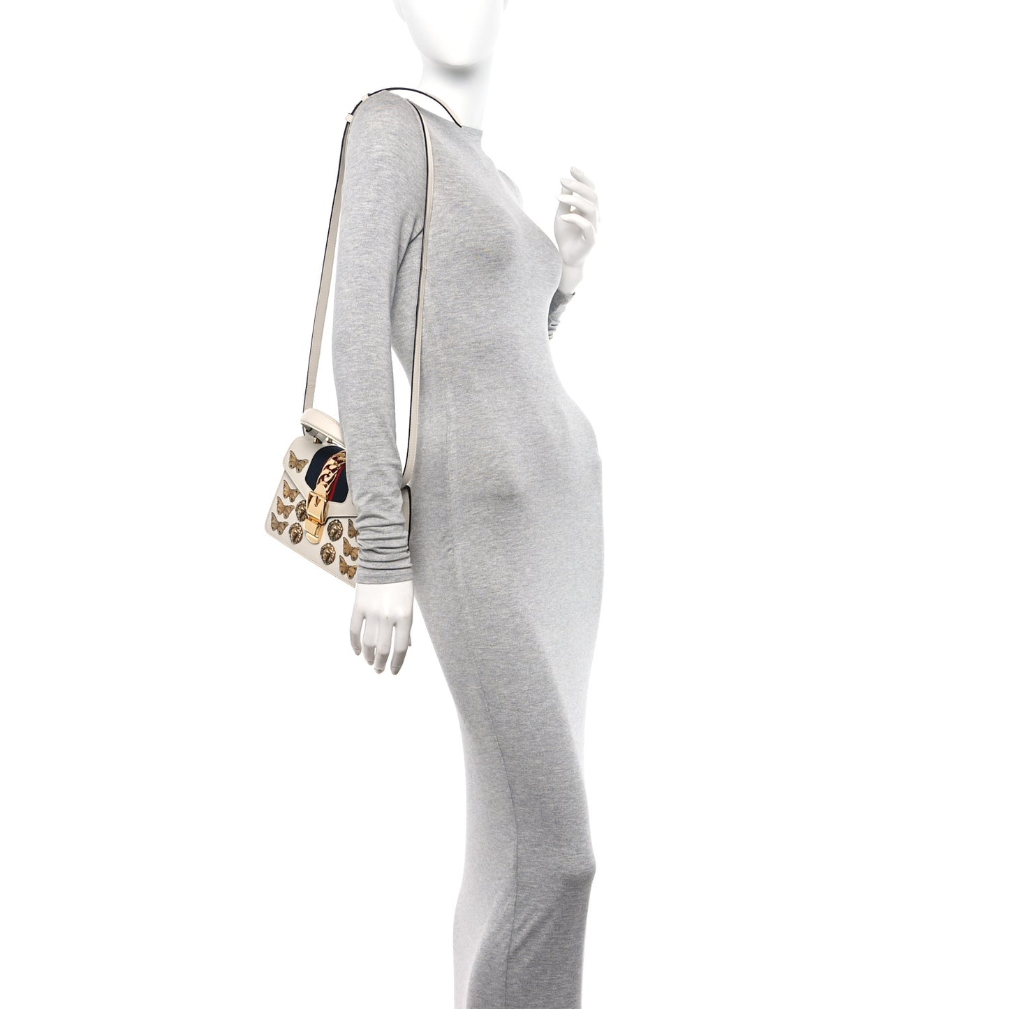 Calfskin Animal Studs Mini Sylvie Top Handle Bag White