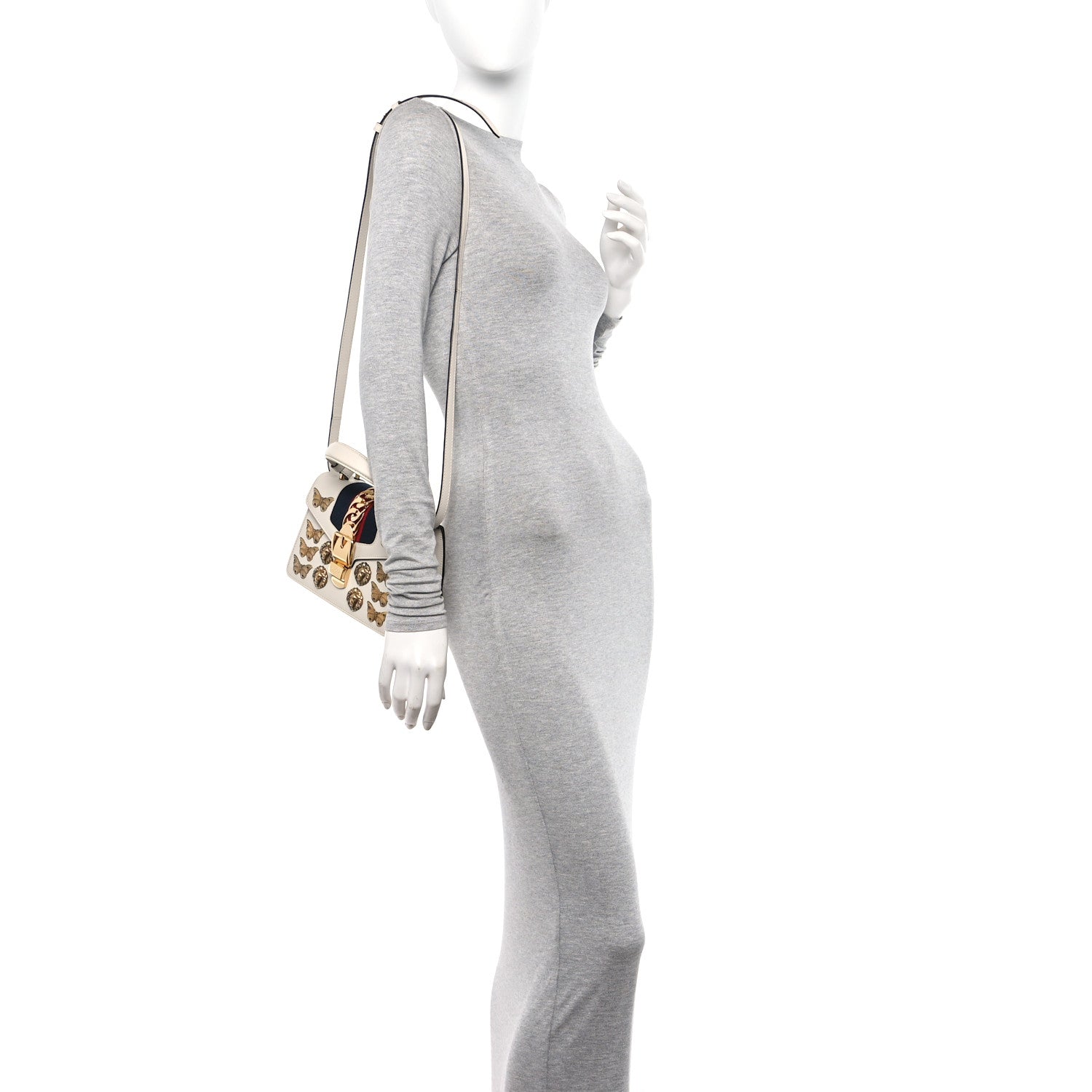 Gucci Calfskin Animal Studs Mini Sylvie Top Handle Bag White 2 of 11