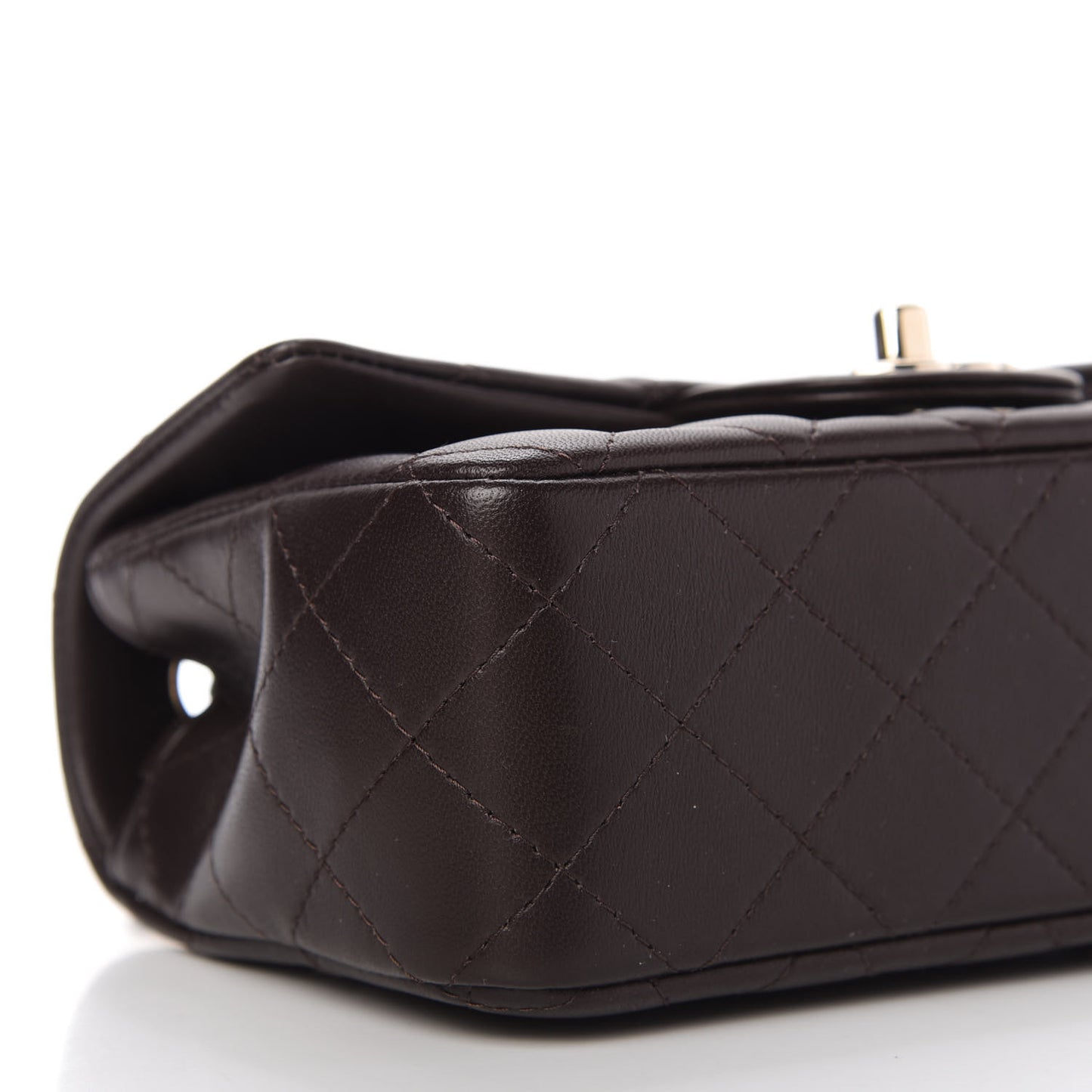 Lambskin Quilted Mini Rectangular Flap Dark Brown