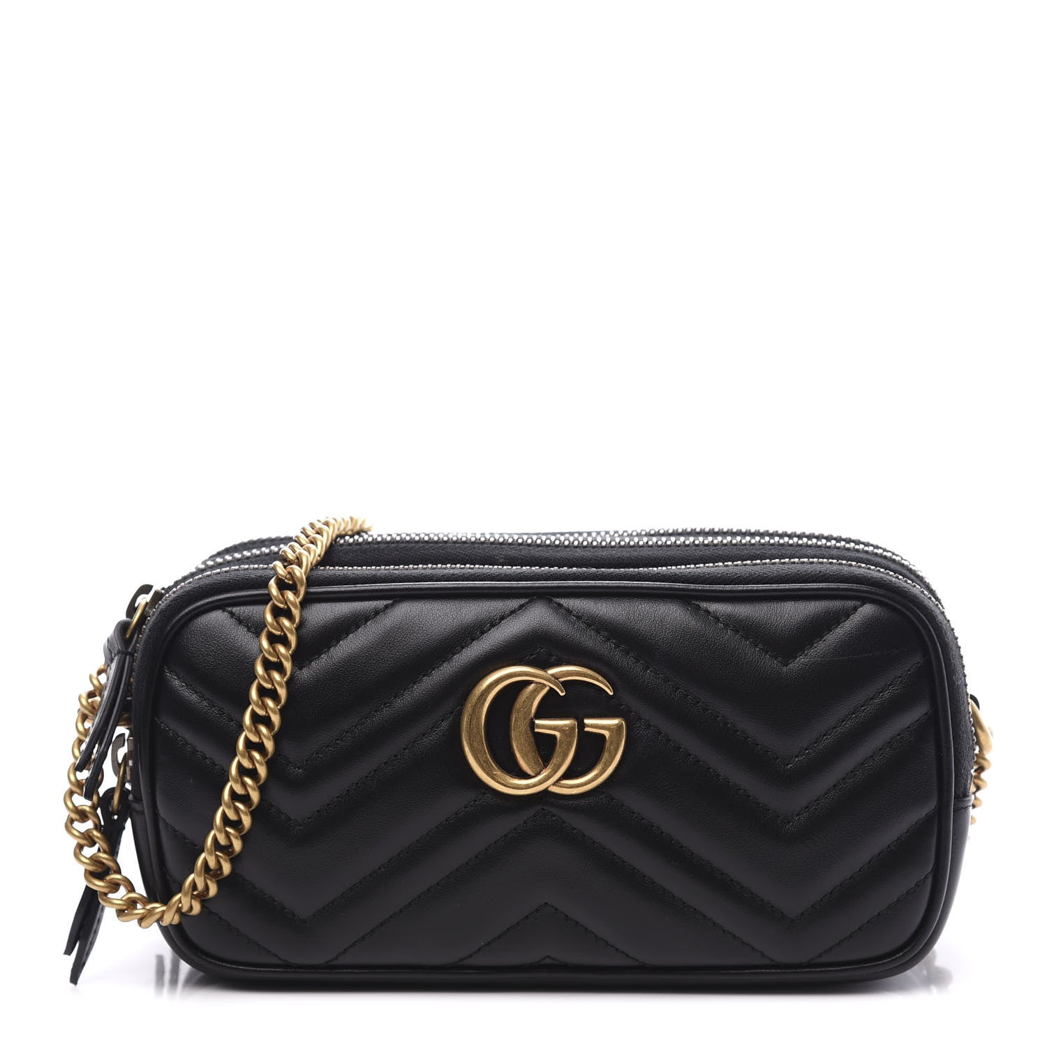 Gucci Calfskin Matelasse Mini GG Marmont Chain Crossbody Bag Black 1 of 10