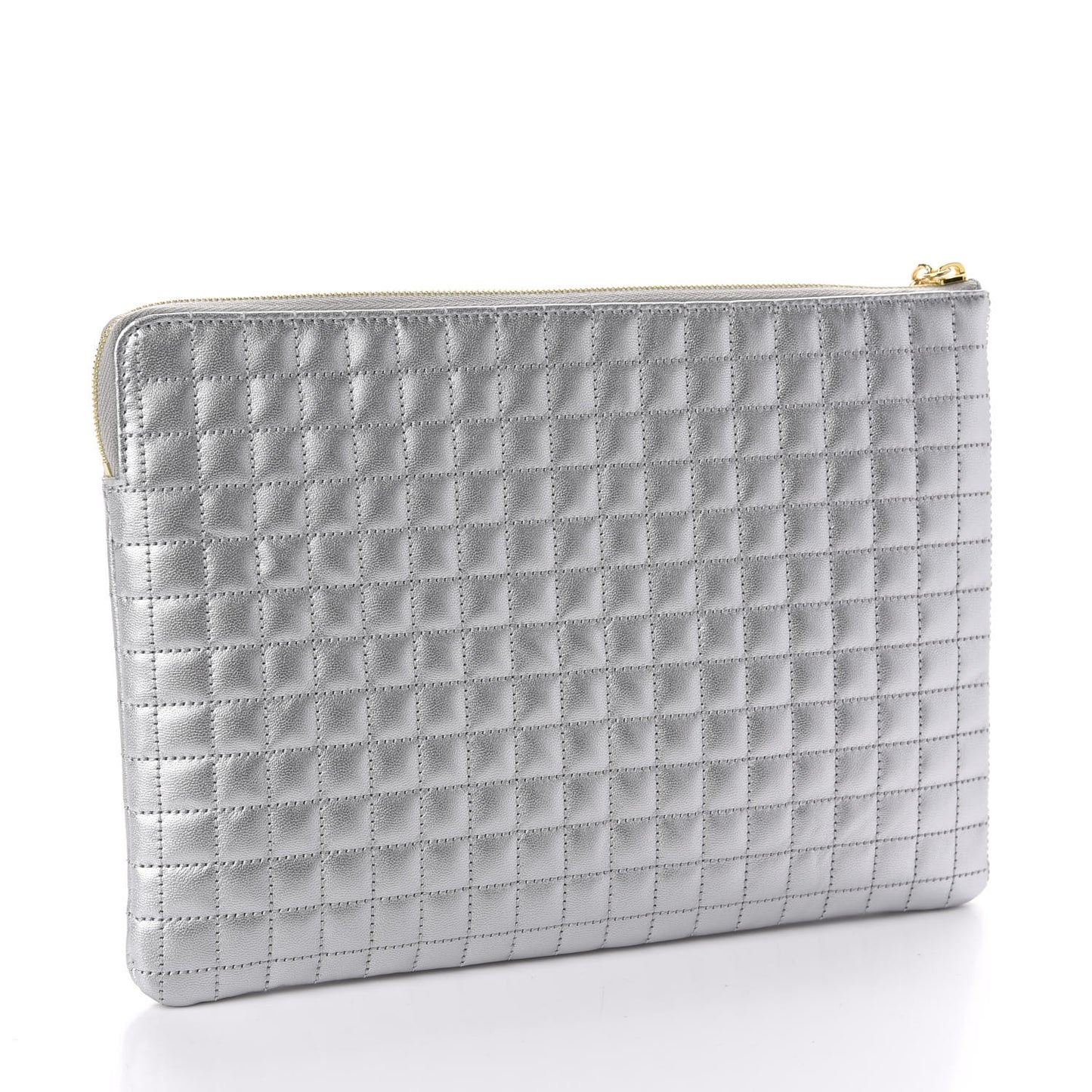 Lambskin Quilted Zip Pouch Grey