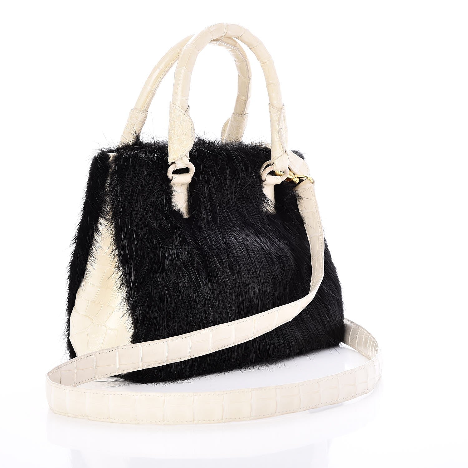 Nancy Gonzalez Mink Crocodile Executive Double Zip Crossbody Tote Black White 3 of 8